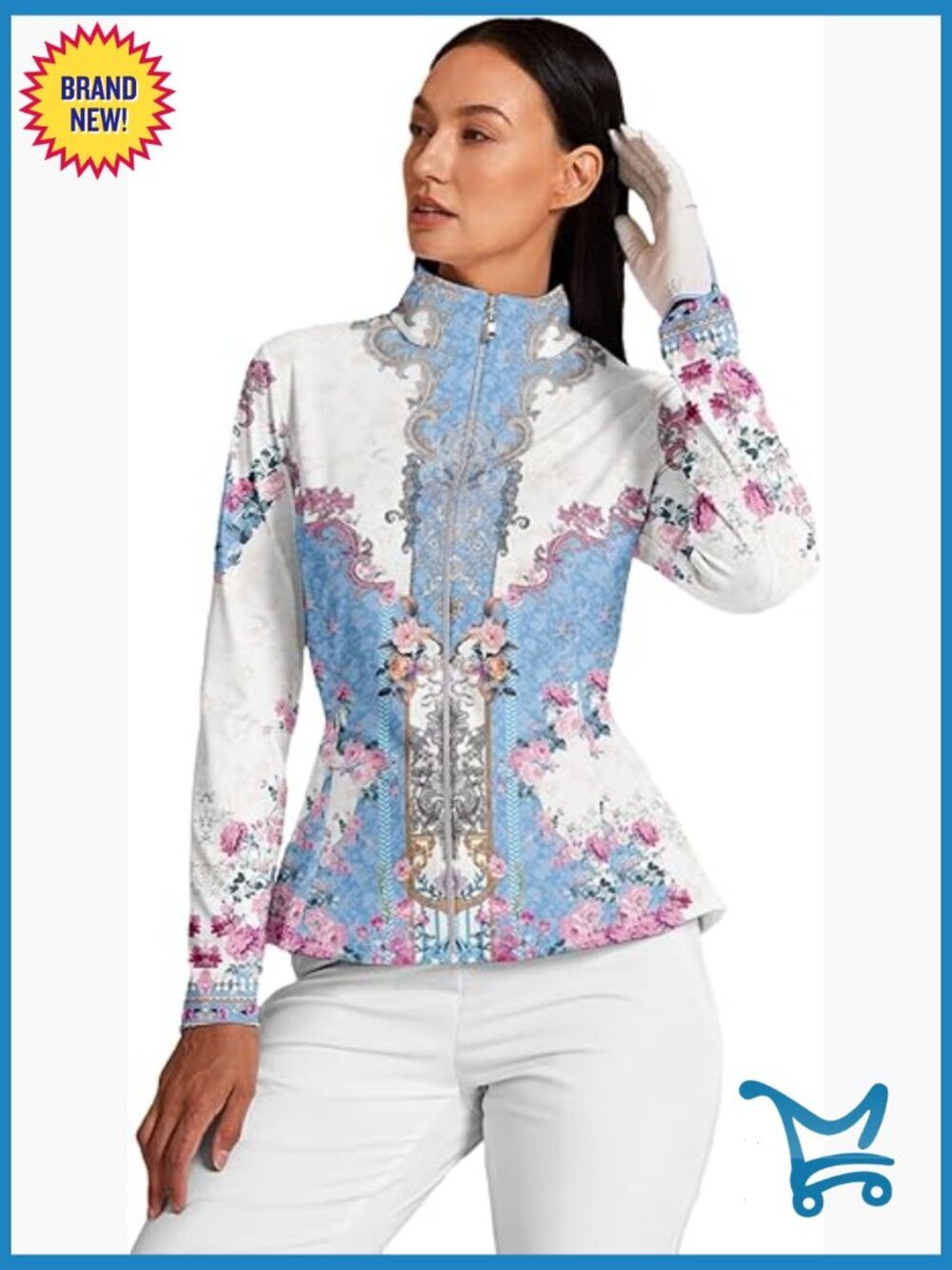 Lightweight Zip Up Floral Athletic Jacket Long Sleeve Golf Workout Top
